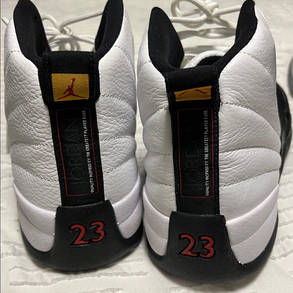 Jordan 12 Men's Sneakers - J 12 Taxi Black & White + 10.5 Geeen Snake - Picture 8 of 16